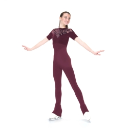 Childrens Velvet Burnout Ice Skating Catsuit in Burgundy